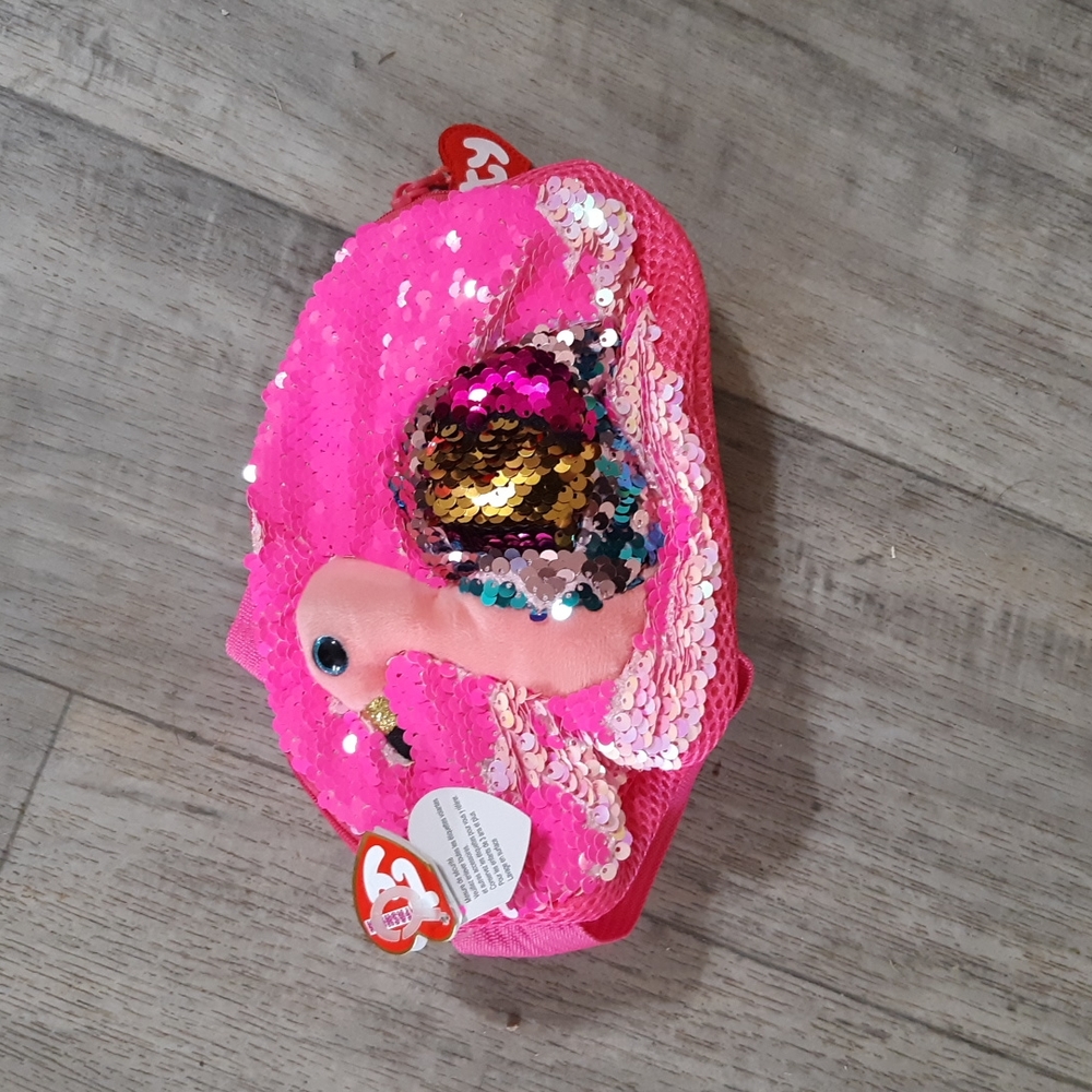 Flamingo sequined Fanny Pack purse bag Plush Whimsical decorative Accessory TY